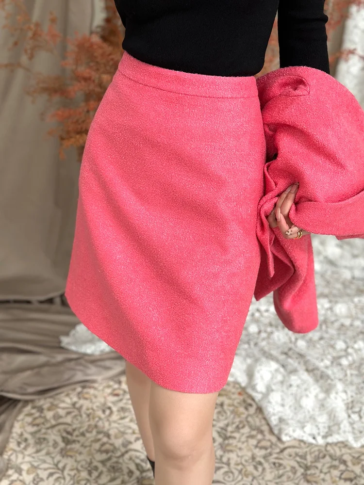

Anti-Wrinkle Australian Wool ort Skirt High Waist Straight Cut Slimming Midi Skirt for Busin Commute in Pink Color