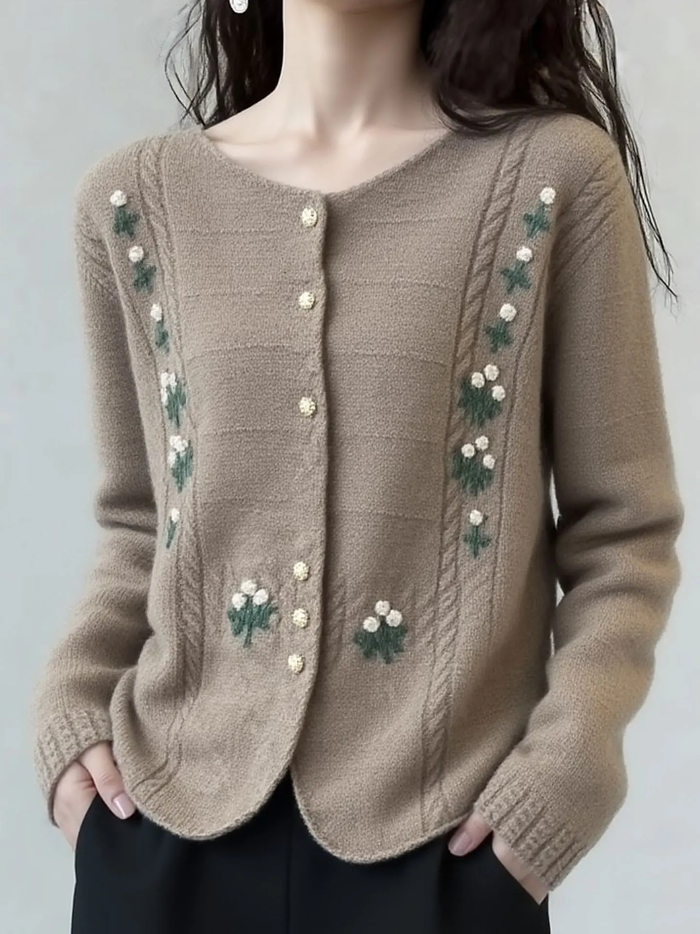 

Ele Long Sve Knitted Open Cardigan Women's Winter Faion Retro Single Button Casual Sweater Top Comfortable Commute