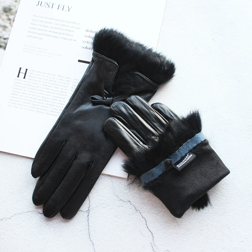 Winter Warm Sheepskin Gloves Women\'s Genuine Leather Velvet Lining Cold and Warm Fashion New Driving Motorcycle Riding Gloves