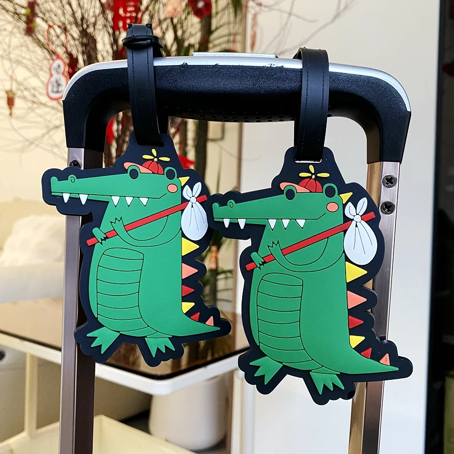 1pc/2pcsGreen Dinosaur Luggage Tag  Travel Name Label for Suitcase Backpack Airport Station Boarding Hang Tags Male/Female
