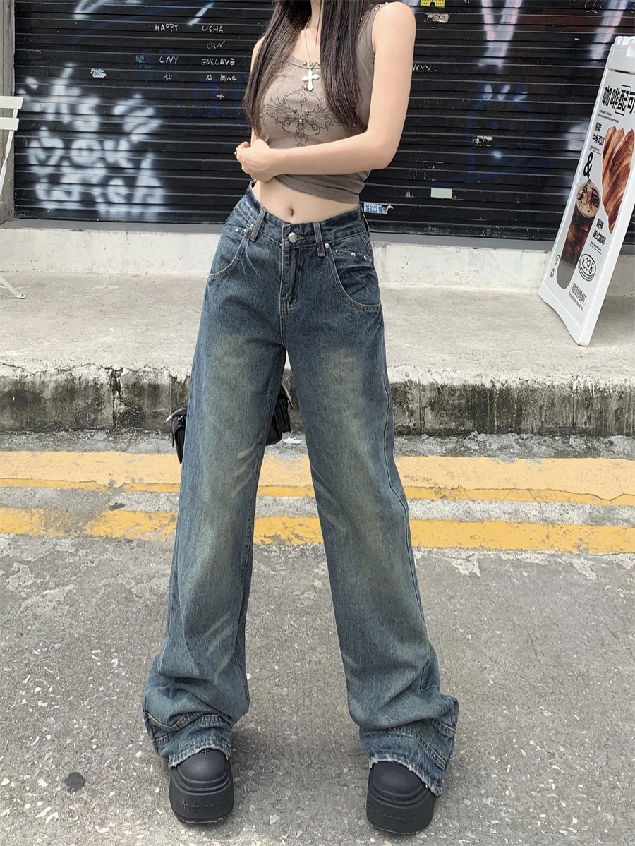 

Slergiri Y2k street retro flare jeans woman high waist korean fashion denim pants female casual do old mom trousers