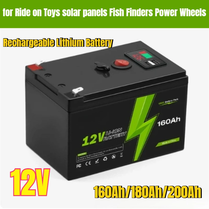 

LiFePO4 12V 200Ah Rechargeable Lithium Battery Built-in BMS for Ride on Toys,solar panels,Fish Finders Power Wheels
