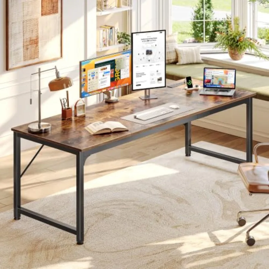 Computer Desk for Home Office Use, Engineered Wood in White, Features Built-in Power Outlets and USB-C Charging Ports