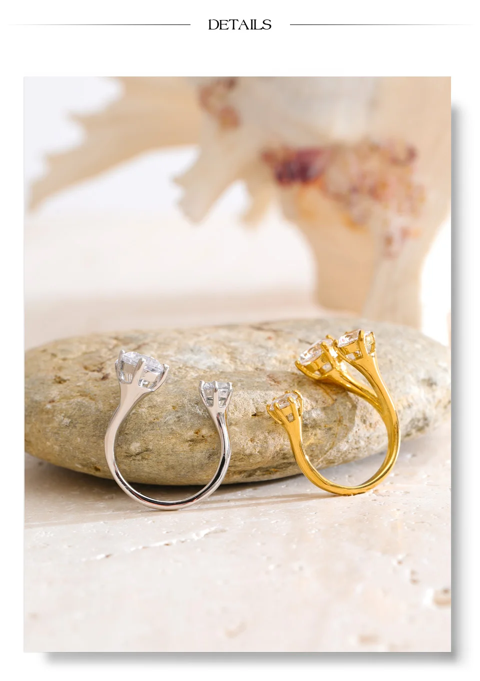 Yhpup verstellbarer Ring aus Edelstahl mit glänzendem Zirkonia, 16 Karat PVD-beschichtet, trendiger Premium-Schmuck für Frauen, Geschenk – Detail 7