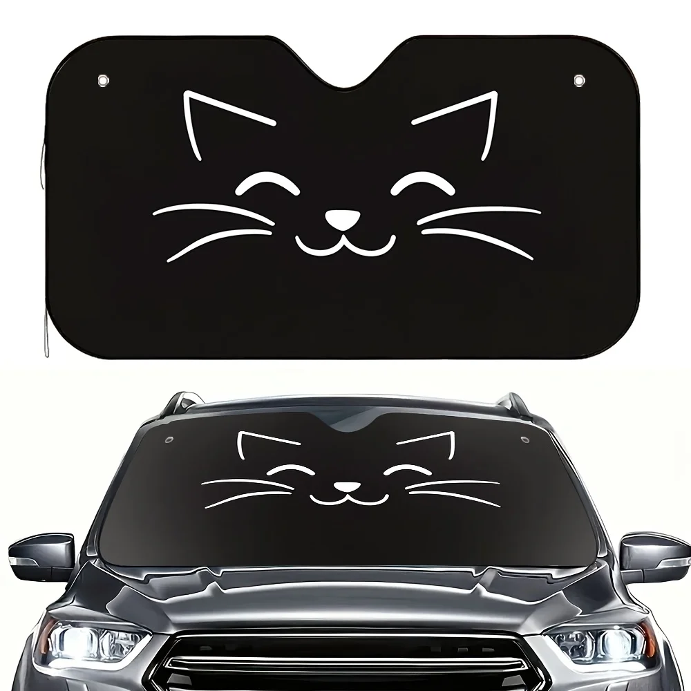 One High-Quality Halloween Sunshade Featuring a Smiling Cat Design Includes Four Complimentary Suction Cups
