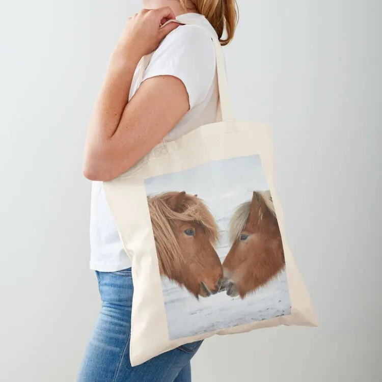 

Icelandic horses greeting each other Tote Bag Women's shopping bag supermarket folding bag sac pour femme eco folding