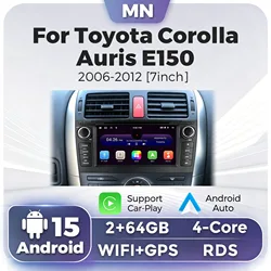 For Toyota Auris E150 Corolla 2006-2012 Android Car Stereo Multimedia Player GPS Navigation Carplay Auto Audio 2din RDS FM Radio