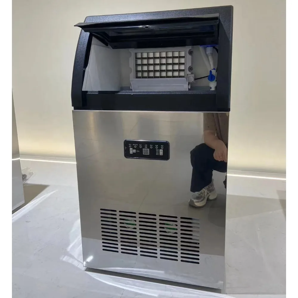 60kg/24H- Commercial Stainless Steel Ice Maker with air Cooling, Fully Automated for Round-the-clock Production of Cube Ice