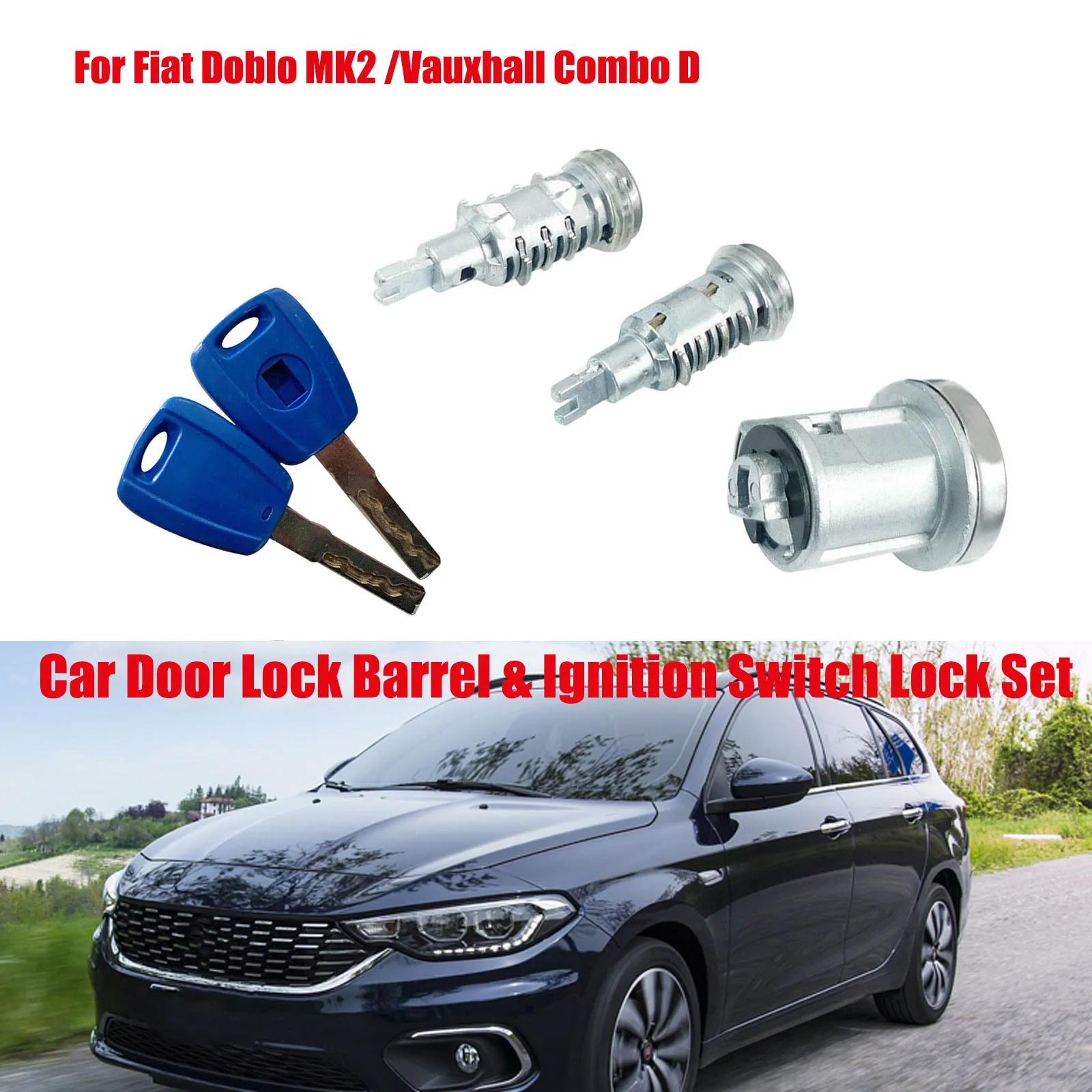 

1set For Fiat Doblo MK2 /Vauxhall Combo D Car Door Lock Barrel & Ignition Switch Lock Set Car Ignition Door Lock Cylinder Kit