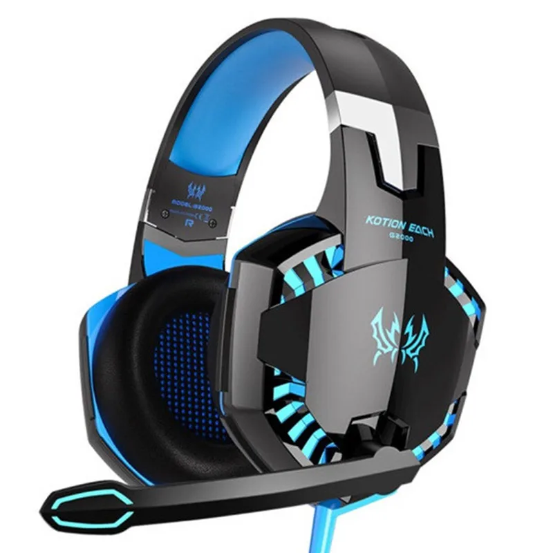 Wired Headset Gaming 50mm Driver Stereo Over Ear Headphones LED Light for PC Laptop Computer FPS Streaming Black