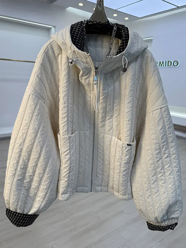 Korean Style Cute Small Cotton Jacket Women's Casual Loose Fashion Short Cotton Coat Warmth Zipper Closure Long Sleeve