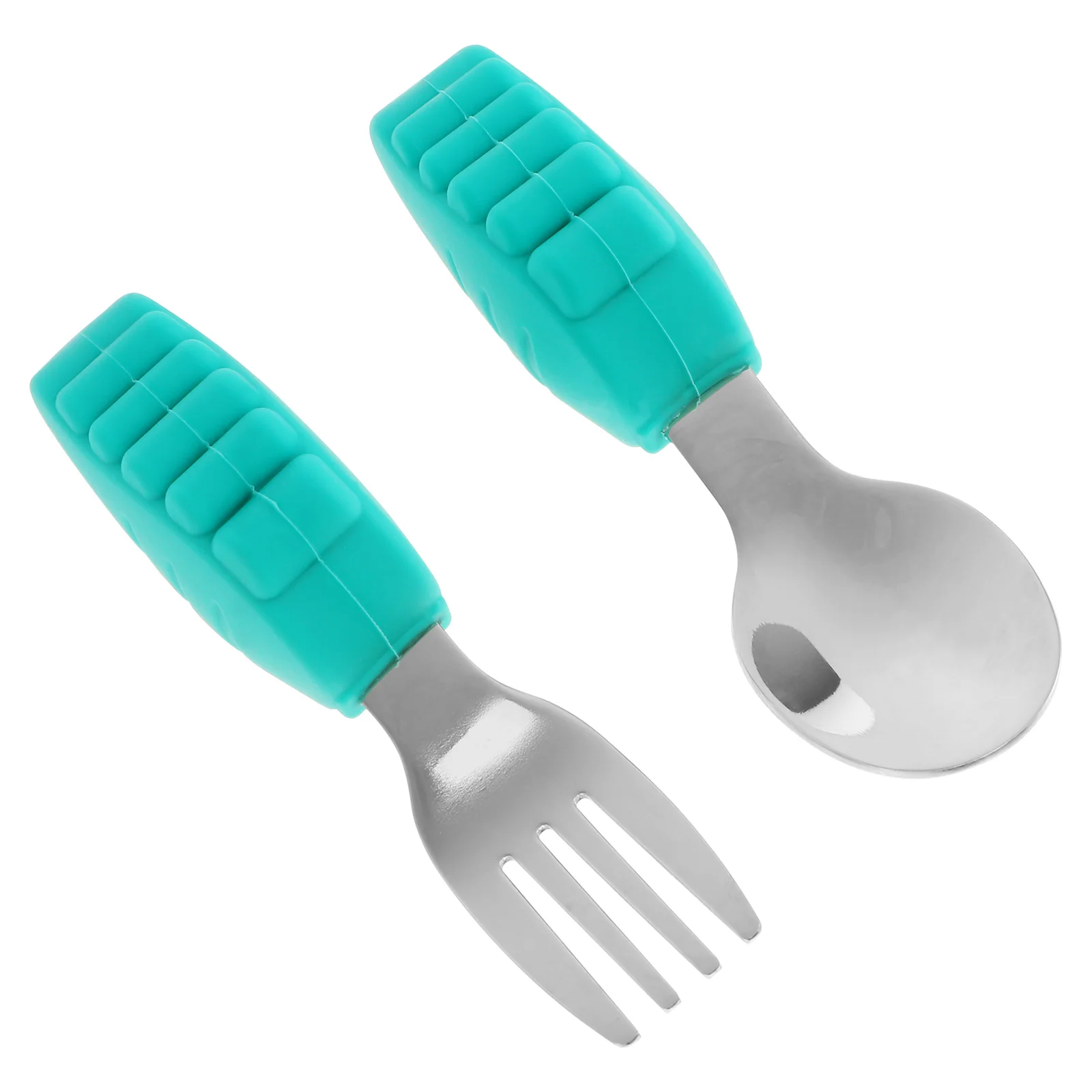

Silicone Fork Spoon Set Toddler Spoons Tableware Stainless Steel Baby Training Feeding Utensil Child