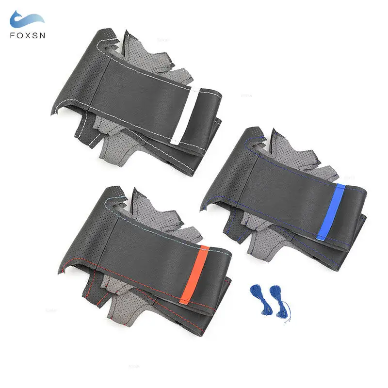 For BMW M Sport F20 F45 F30 F34 F32 F36 F10 F07 F12 F39 F48 F25 F26 F15 F16 Hand-stitched Car Steering Wheel Leather Cover Trim