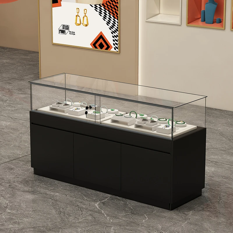 Custom.Custom Luxury Glass Display Showcase for Jewelry Sale Shop Cabinet for Jewels Mall Counter Jewelry Kiosk
