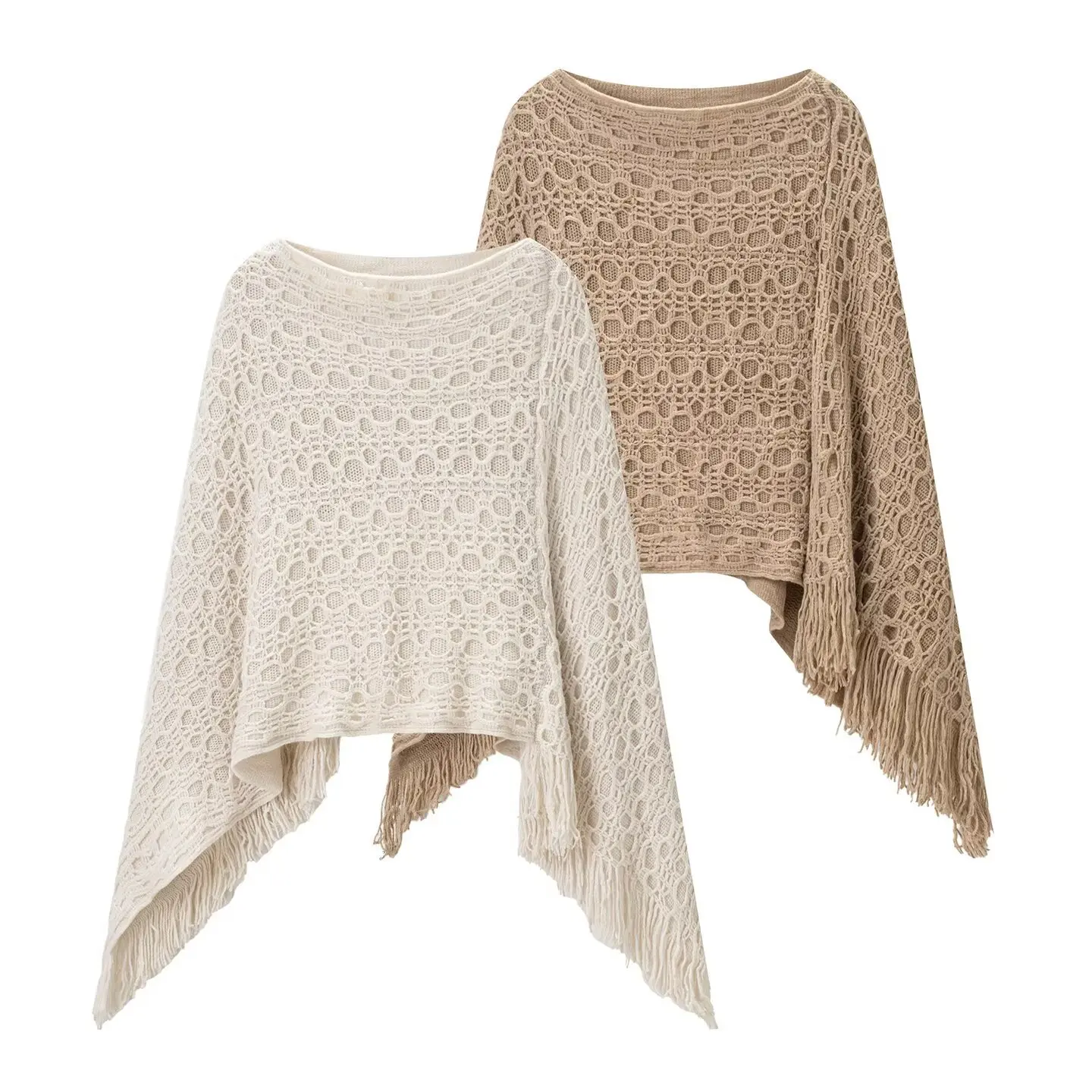 Spring and Autumn Cape New Tide Tassel Cloak Shawl Coat Women's Hoodie Loose Hollow Knitted Sweater Poncho
