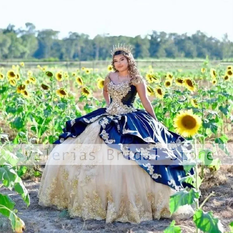 فستان أزرق من Quinceanera للبنات الجميلات 16 ، مكشوف الأكتاف ، فساتين حفلات سندريلا ، 15 فستان