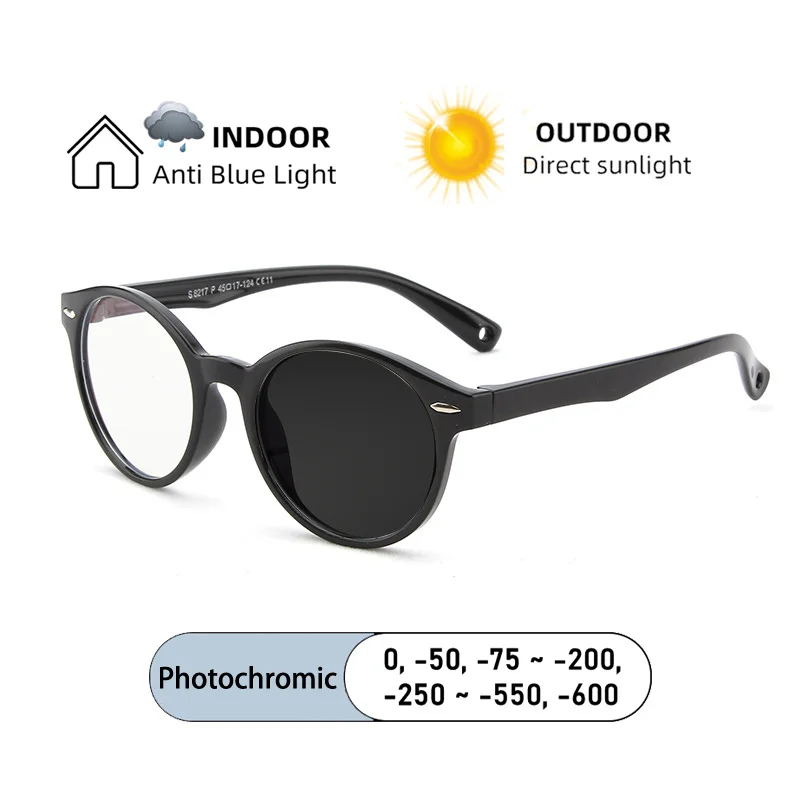 Brand Design Boy Round TPEE Frame Anti Blue Light Prescription Myopia Glasses Girls Photochromic Astigmatism Children Eyeglass