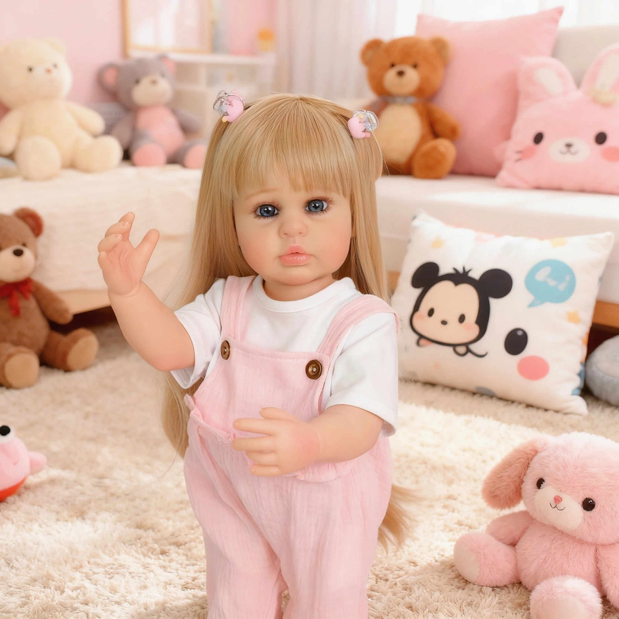 NPK 22 Zoll Neugeborene Reborn Puppe Weiches Silikon Vinyl Ganzkörper Kleinkind Mädchen Ellie Princess Lebensechtes echtes Baby mit langem Perückenhaar