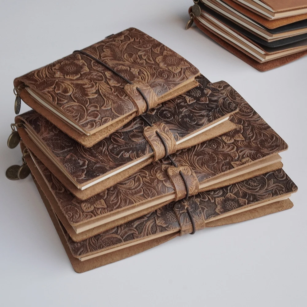 1 Stück handgefertigtes Notizbuch aus echtem Leder – Vintage-Skizzenbuch aus Rindsleder für Reisende und Künstler – Detail 12