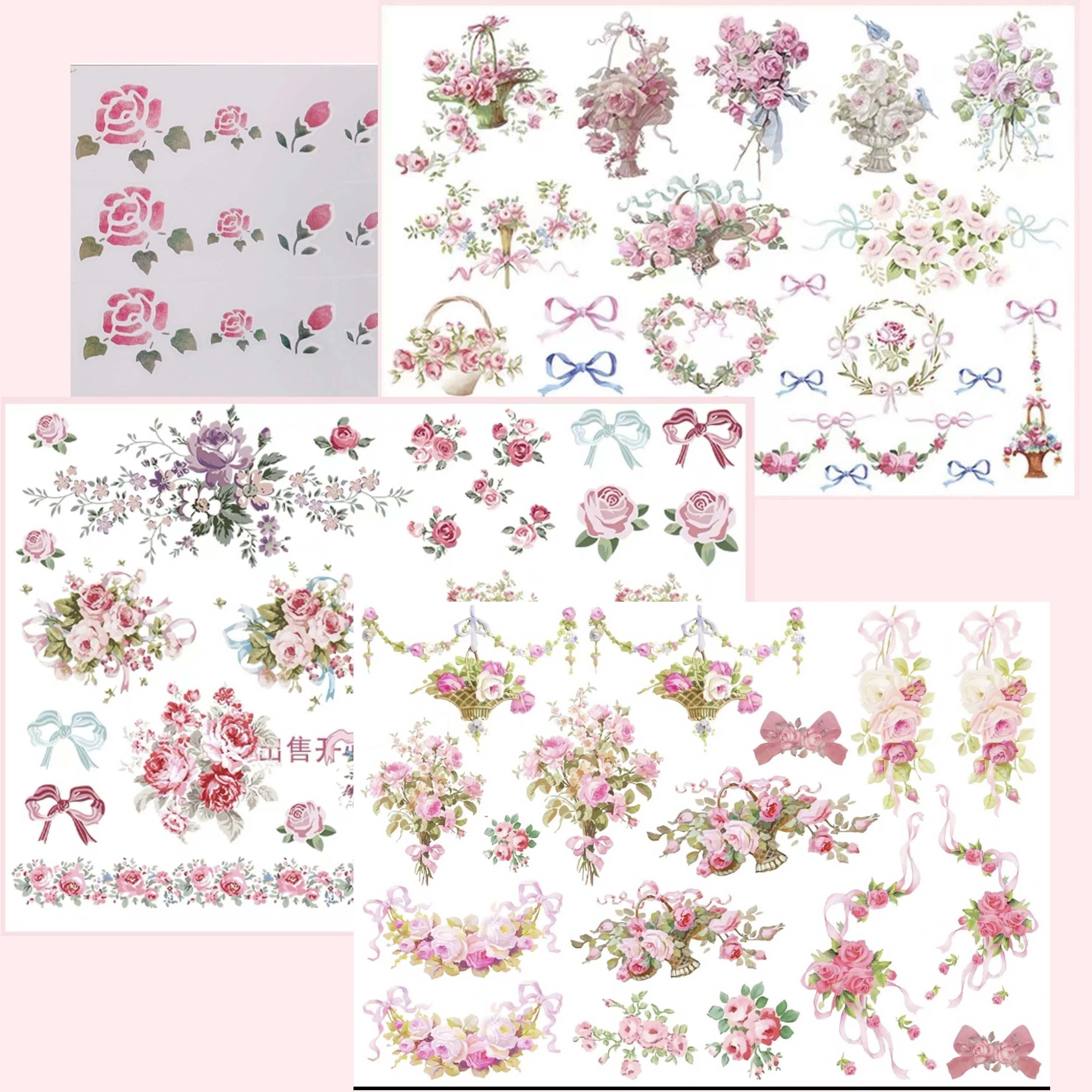 Water Transfer Stickers Set Vintage Rose DIY Hand Books Material Girly Room Items Decor Old Furniture Transformation Stickers