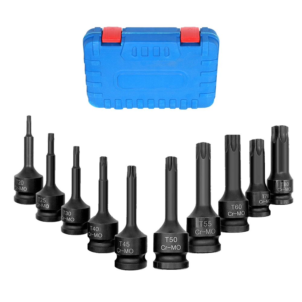 Podofo 10-teiliges Schlagschrauber-Innensechskant-Bit-Set 1/2 Zoll T20 T25 T30 T80 Schlagschraubernuss-Set für Autoreparatur in der Garage – Detail 6