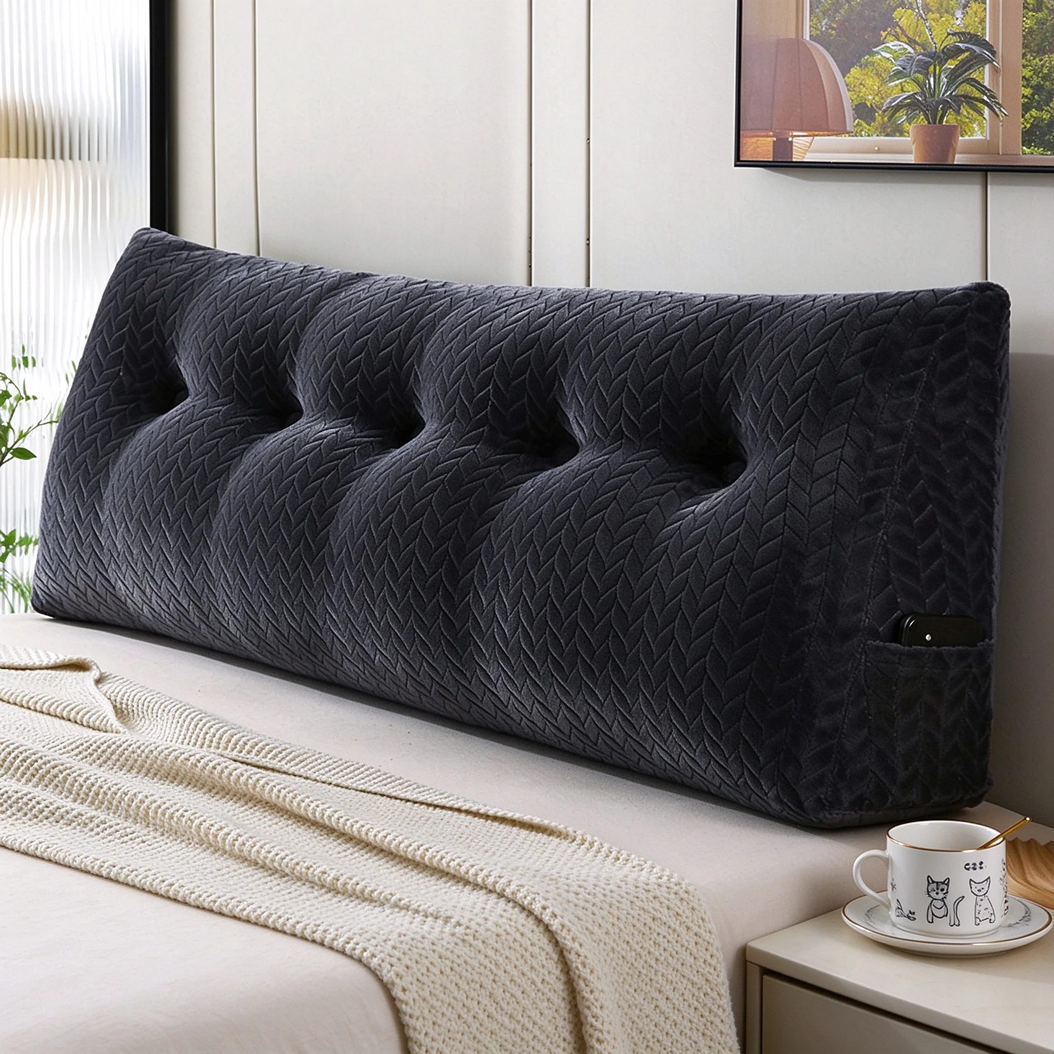 Bed Rest Pillow Solid Color Large Wedge Pillow Headboard Detachable Cushion Tatami Large Backrest Body Pillow Bedroom Soft