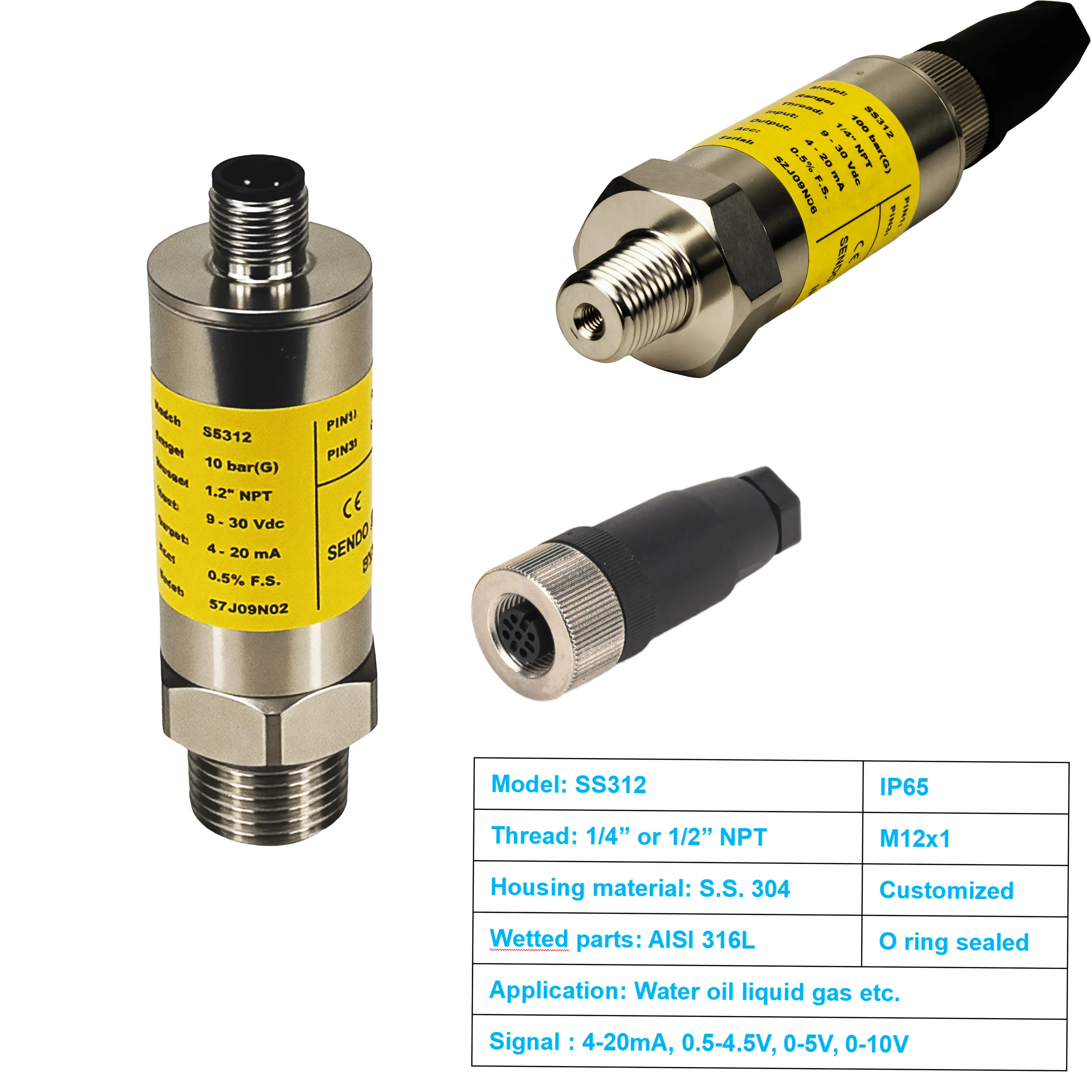 Industrial Transmitter transducer sensor Pressure 0 100psi 300 psi 3000psig signal 1/4
