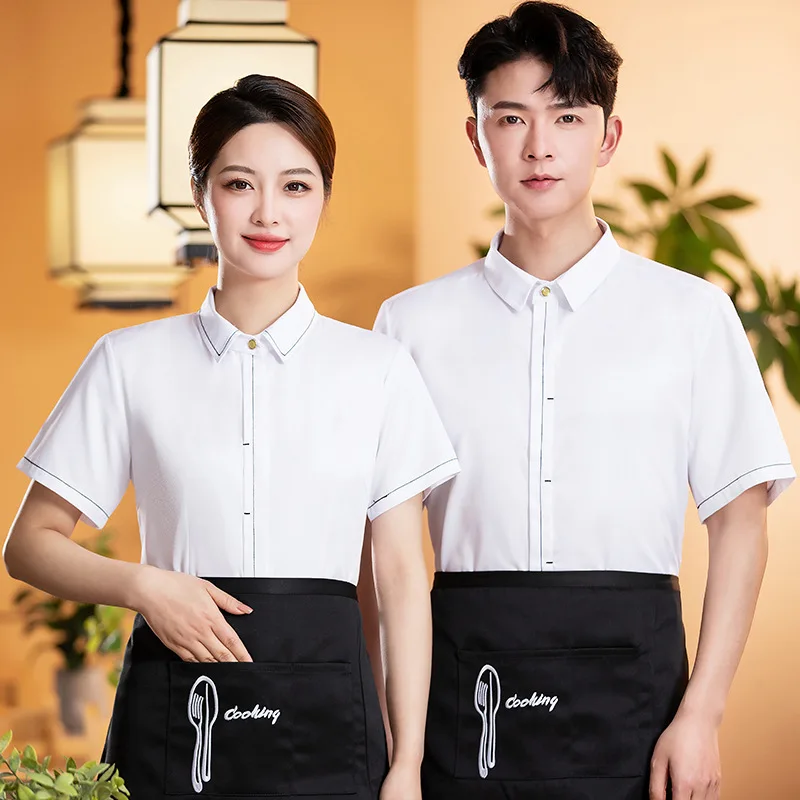 Hotel Restaurant Waiter Work Uniform Short Sleeve Summer Restaurant Catering Hot Pot Restaurant Work Uniform Milk Bar Work Cloth