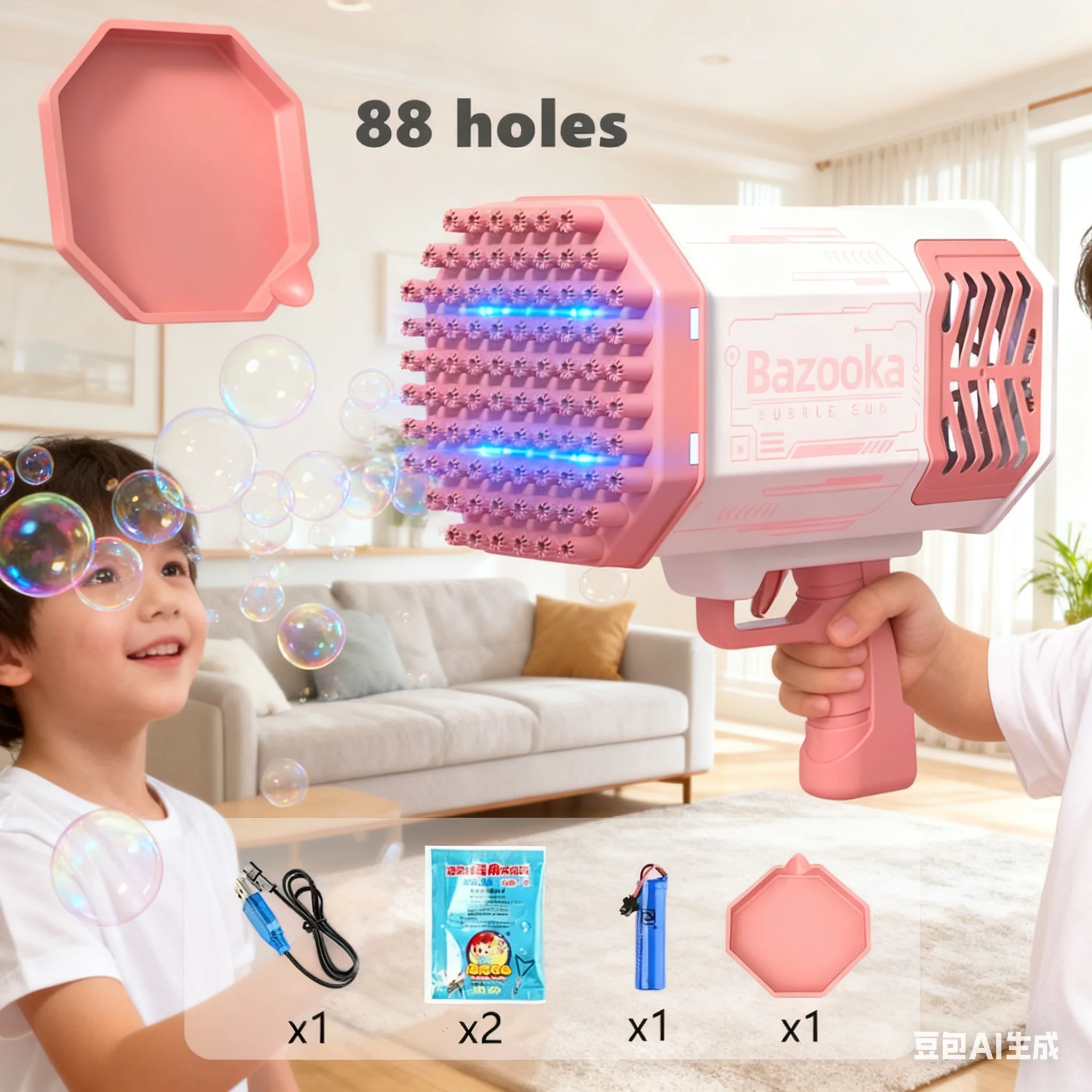 Automatic High Power Rocket Gun Bubble Toy with Colorful Light Gatlin Bubbles Soap Maker Machine Guns Outdoor Toys for Kids