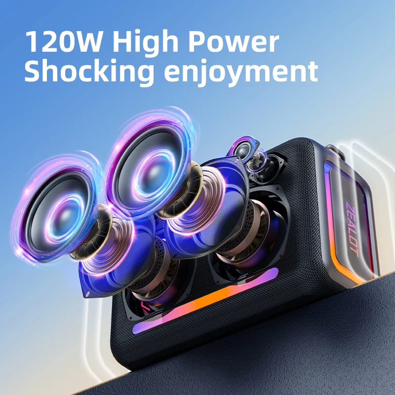 ZEALOT S95 Portable Wireless Speaker 120W with 4 Subwoofers 6D Surround Sound And 24000mAh Long Battery Life for Outdoor Music