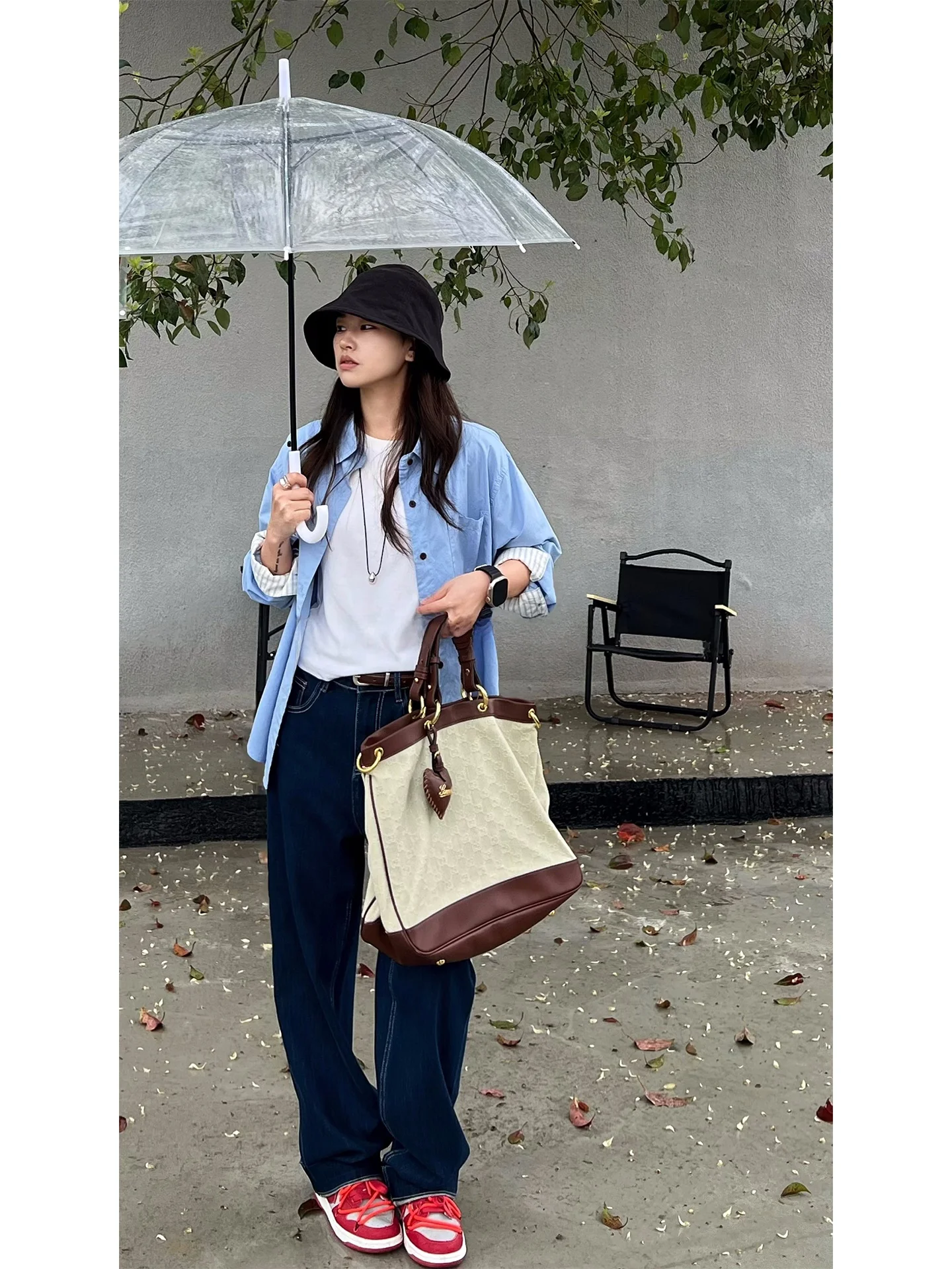 

Blue Casual Long Sleeve Women's Shirt Spring 2026 New Korean Style Loose Design Breathable Cotton Striped Sleeve Cuff