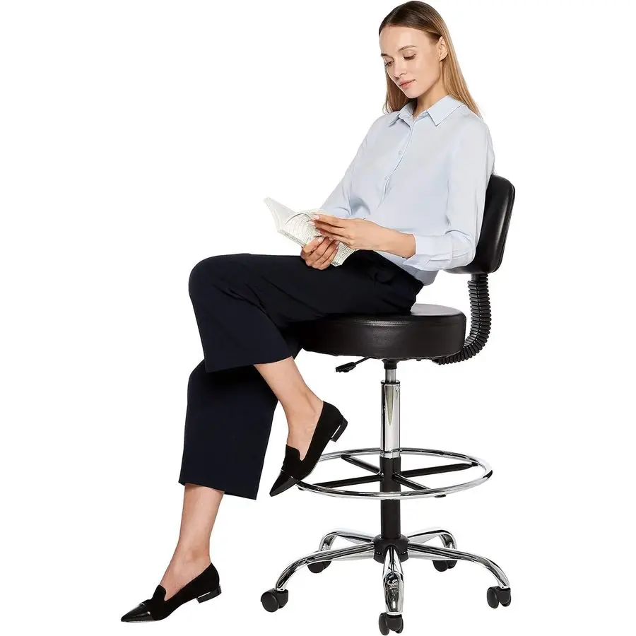 MultiPurpose Adjustable Drafting Spa Bar Stool with Foot Rest and Wheels Black