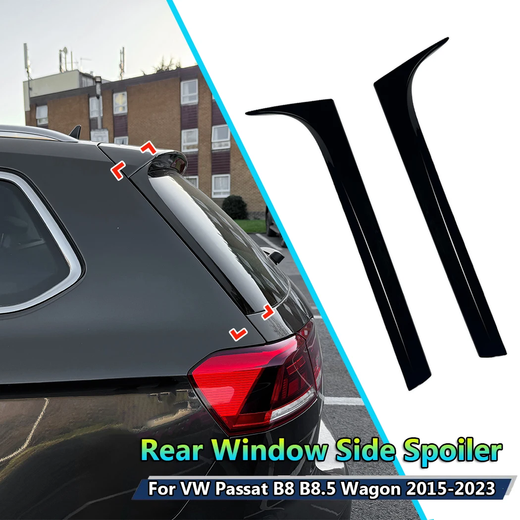 Preto janela traseira spoiler lateral canard canards divisor para vw passat b8 b8.5 wagon 2015-2023 adesivos guarnição capa preto brilhante