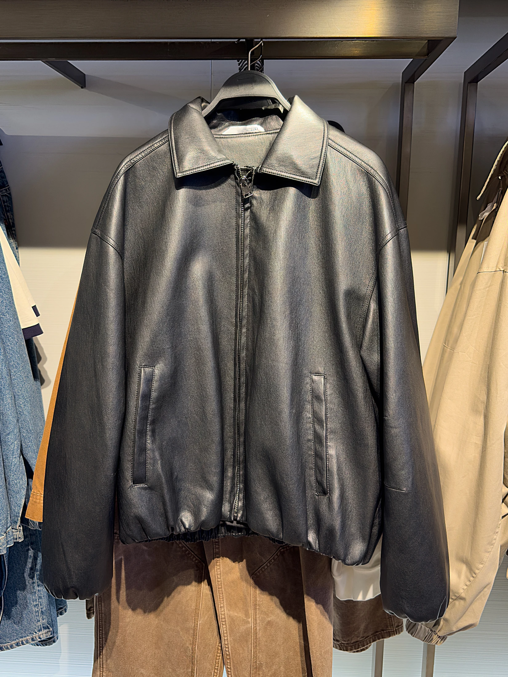 

Loose Fit Leather Jaet Long Sve Zipper Closure Fake Leather Collar Turn down Autumn Winter New Arrival Men's Faion Coat