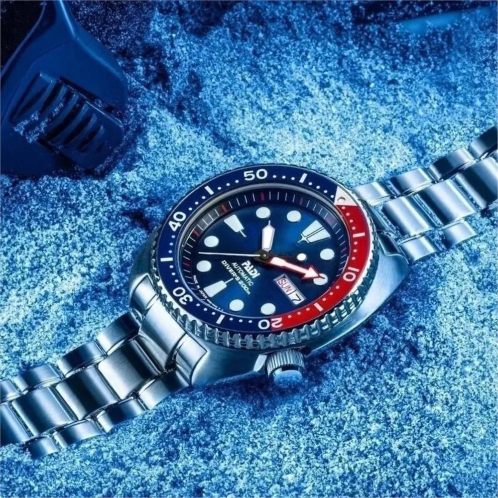 Luxury Design Men's PADI Water Ghost Automatic Mechanical Watch Diving Watch Silver Strap Blue Red Bezel Wrist Watch Casual