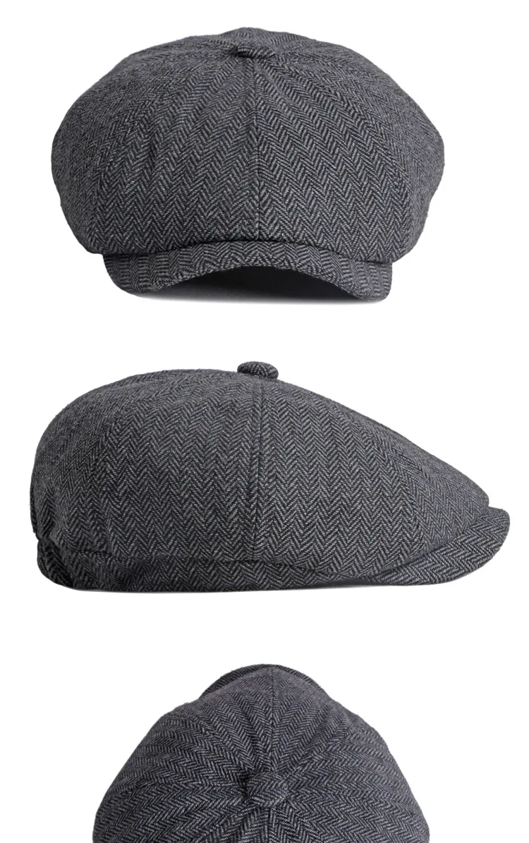 Männer Frauen Wolle Newsboy Caps Fischgräten Flache Kappen Kaffee Britischen Gatsby Caps Herbst Winter Warme Woolen Hüte Gorras – Detail 7