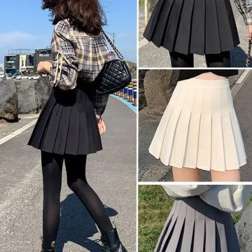 

Pleated Uniform Skirt with Safety Shorts, Zipper and Buttons - Elegant Versatile Mini Skirt for Women, Suitable for All Seasons