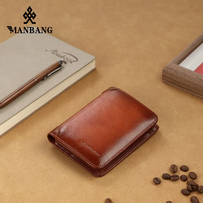 Manbang Men's Wallets RFID Leather Trifold Wallets For Men with ID Window and Credit Card Holder High Quality