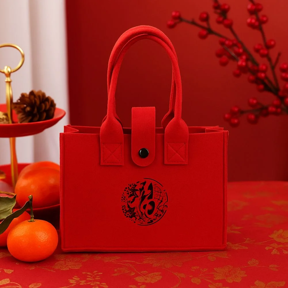 

Large Capacity Felt Shoulder Bag Portable Button Closure Gift Bag Solid Color Wedding Tote Bag Grocery Shopping