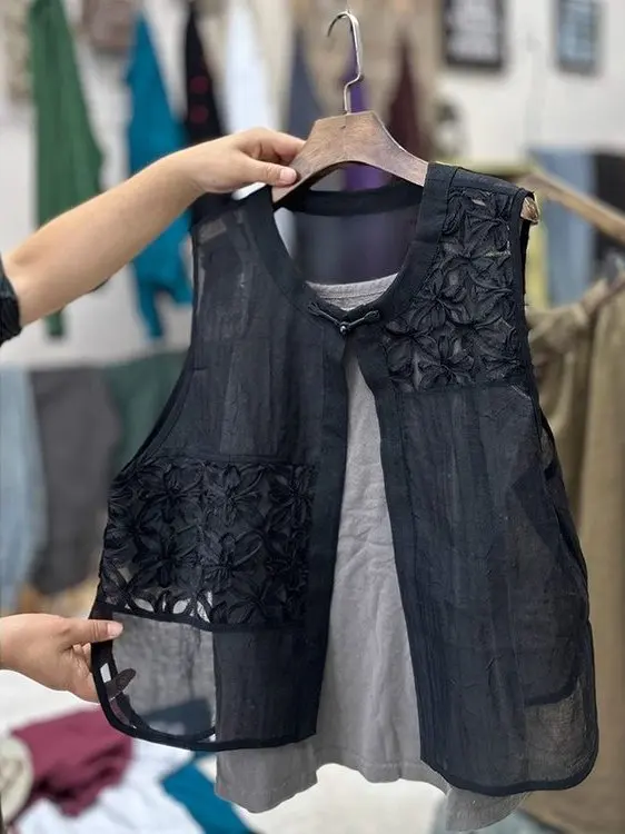 

Новинка лета: Женские прозрачные жилеты-накидки в китайском стиле, свободного кроя, с эффектом похудения, с подплечниками