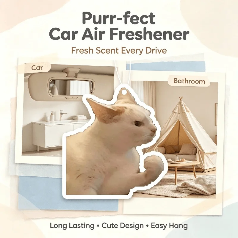 Car Air Freshener Funny White Cat Meme Hanging Scent Card for Car Interior Decor Rearview Mirror Ornament Gift