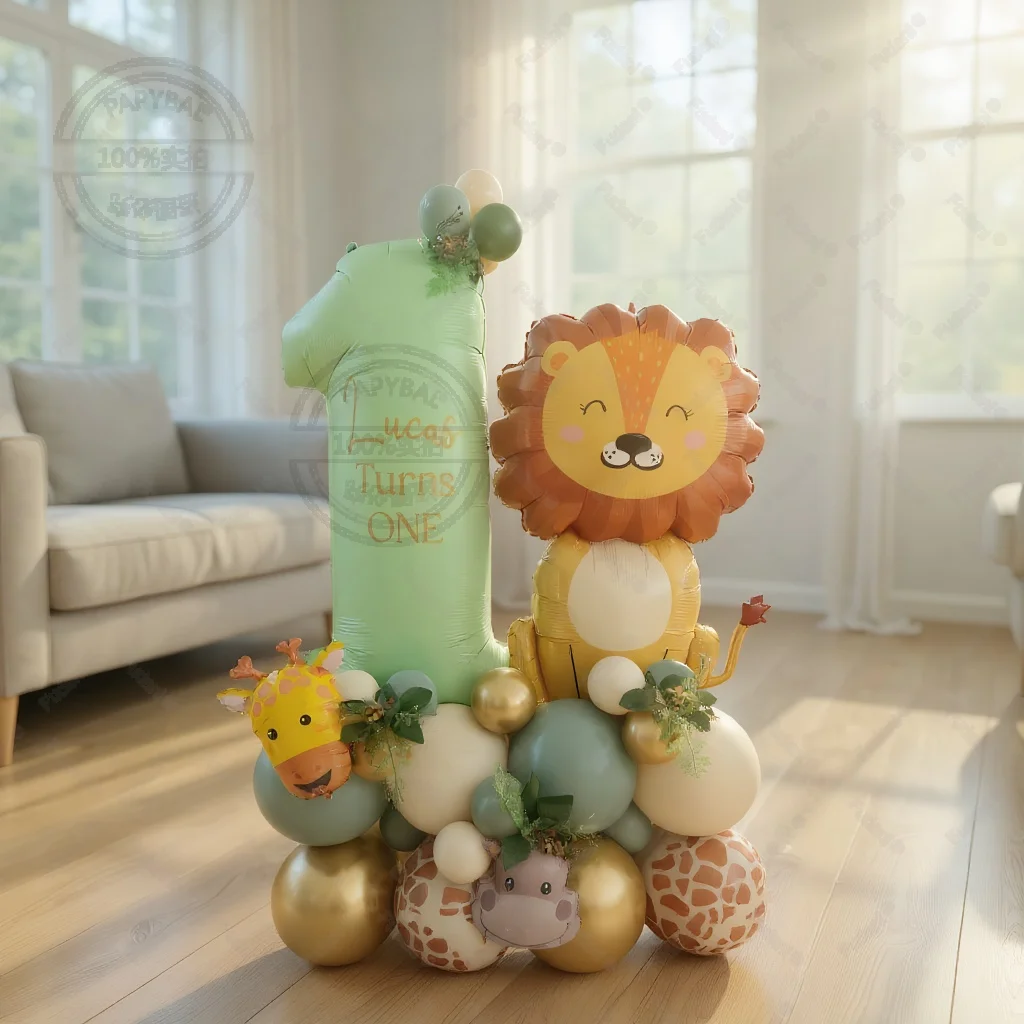 42 stücke Cartoon Löwe Ballon Olivgrün anzahl Geburtstag Ballon Set Dschungel Tier Thema Party Dekoration Taufe Liefert