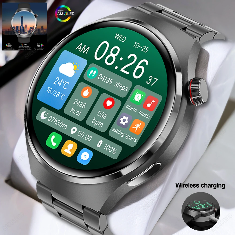 

2024 New Fashion Smart Watch Mens IP68 NFC GPS Tracker AMOLED 360*360 HD Screen Heart Rate Monitor Bluetooth Call SmartWatch+Box