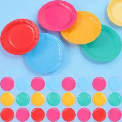 

Disposable 100pcs Paper Cake Plates Colorful Party Tableware for Birthday Festival Celebration Decoration Random Colors