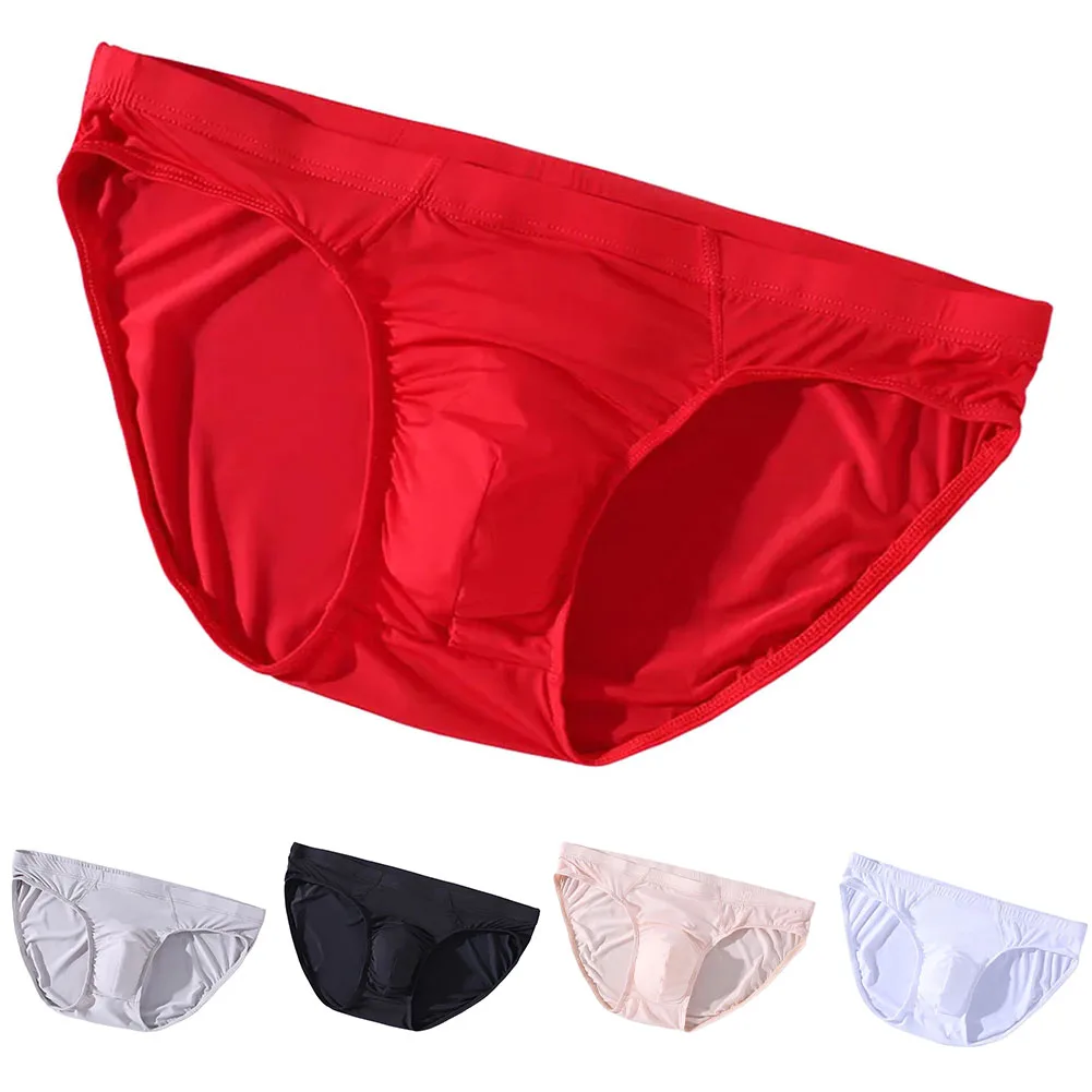 Men Solid Color Ice Silk Underwear For Man Brief Sheer Low Waist Very Hot Lingerie Quick-Drying Japanese Thongs Men's Underpants