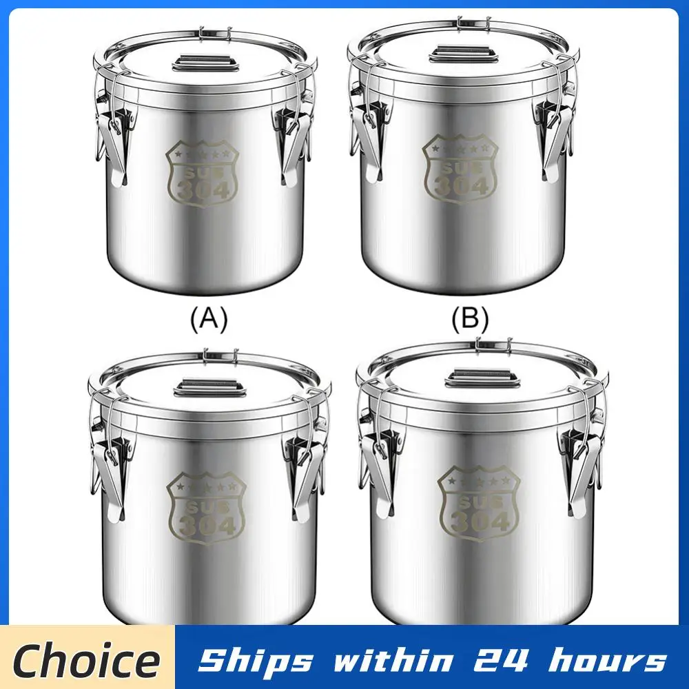 

6/12/21/33L 304 Stainless Steel Food Storage Container with Seal Lid Food Oil Sugar Milk Storage Bucket for Household Kitchen