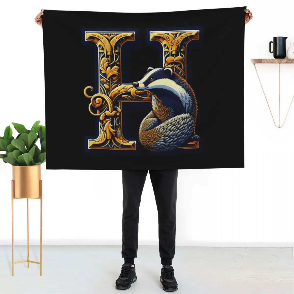 Badger and the letter H - Fantasy Throw Blanket anime Fashion Sofas Hairy halloween Blankets For Baby for babies Blankets