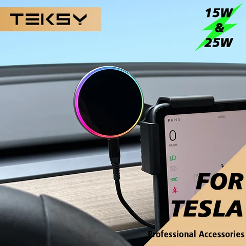 Suporte para Celular de Carro com Carregador Sem Fio Magnético 15W e Qi2.2 25W Compatível com MagSafe para Tesla Model Y 3 JUNIPER 2026