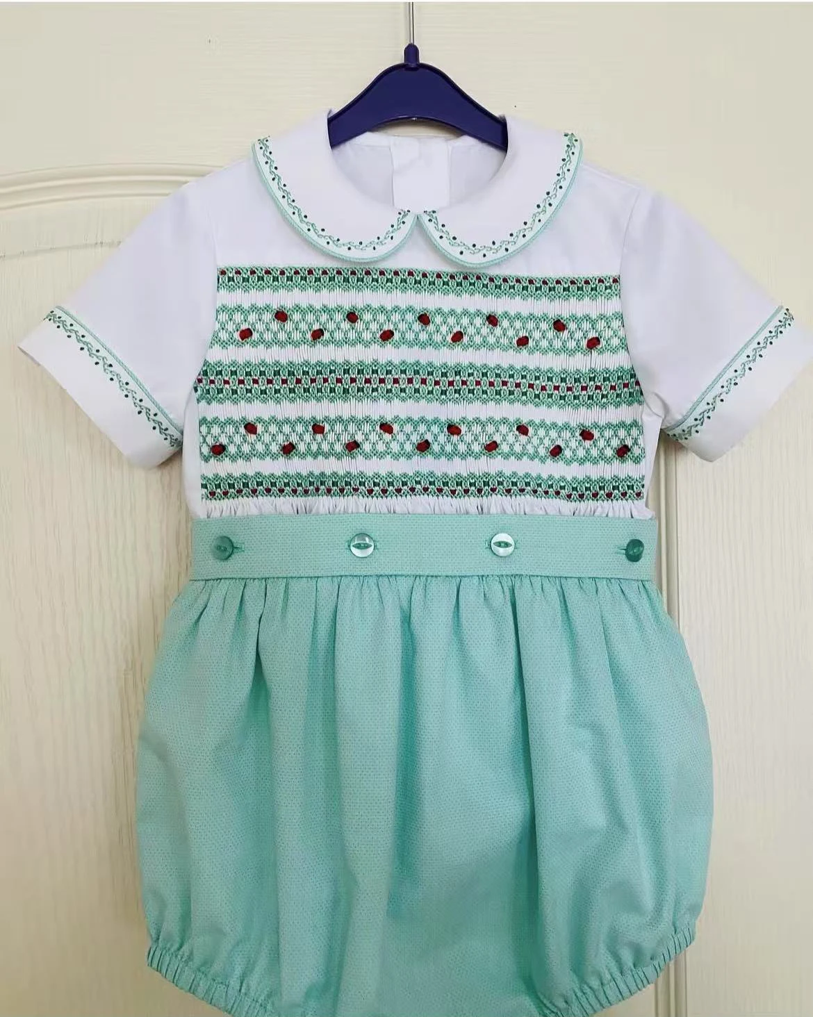 0-6Y Baby Boy Summer Short Sleeve Green Smocked Outfit Suit for Party Birthday Holiday  A117