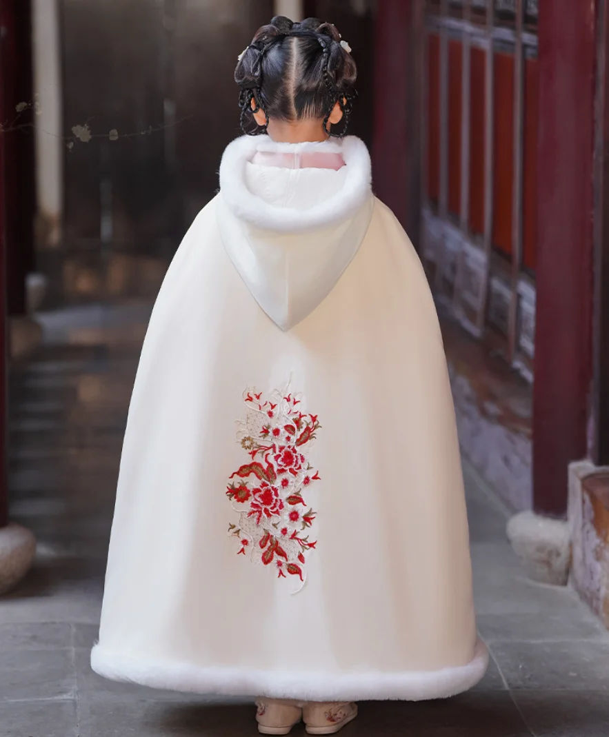 Chinoiserie Child Girl Cape White Elegant Wedding Cloaks Bridal Faux Fur Winter Wedding Accessories Bridal Wraps Bridal Cedding